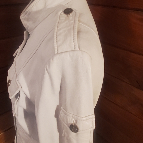 Tory Burch Leather Women's White Military Style Jacket Coat 14 Fits 10 12 - Picture 3 of 14